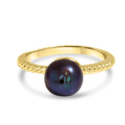 Designer Twisted Gold Band Ring with Dark Peacock Pearl Setting - Side View
